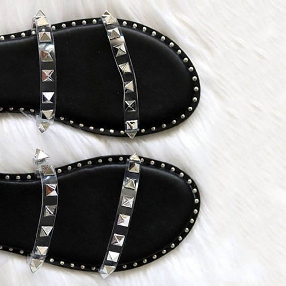 NEW Transparent Clear Studded Ankle Strap Cage Gladiator Flat Sandals Open Toe - Picture 3 of 6